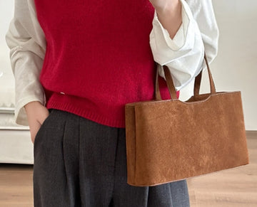 Sable Suede Carry women's brown suede shoulder bag with top handles