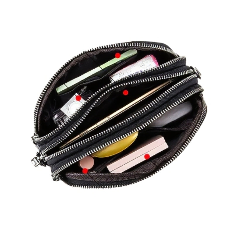 Signature Convertible Carry women’s crossbody bag with black genuine leather, triple zip compartments, and daily essentials inside