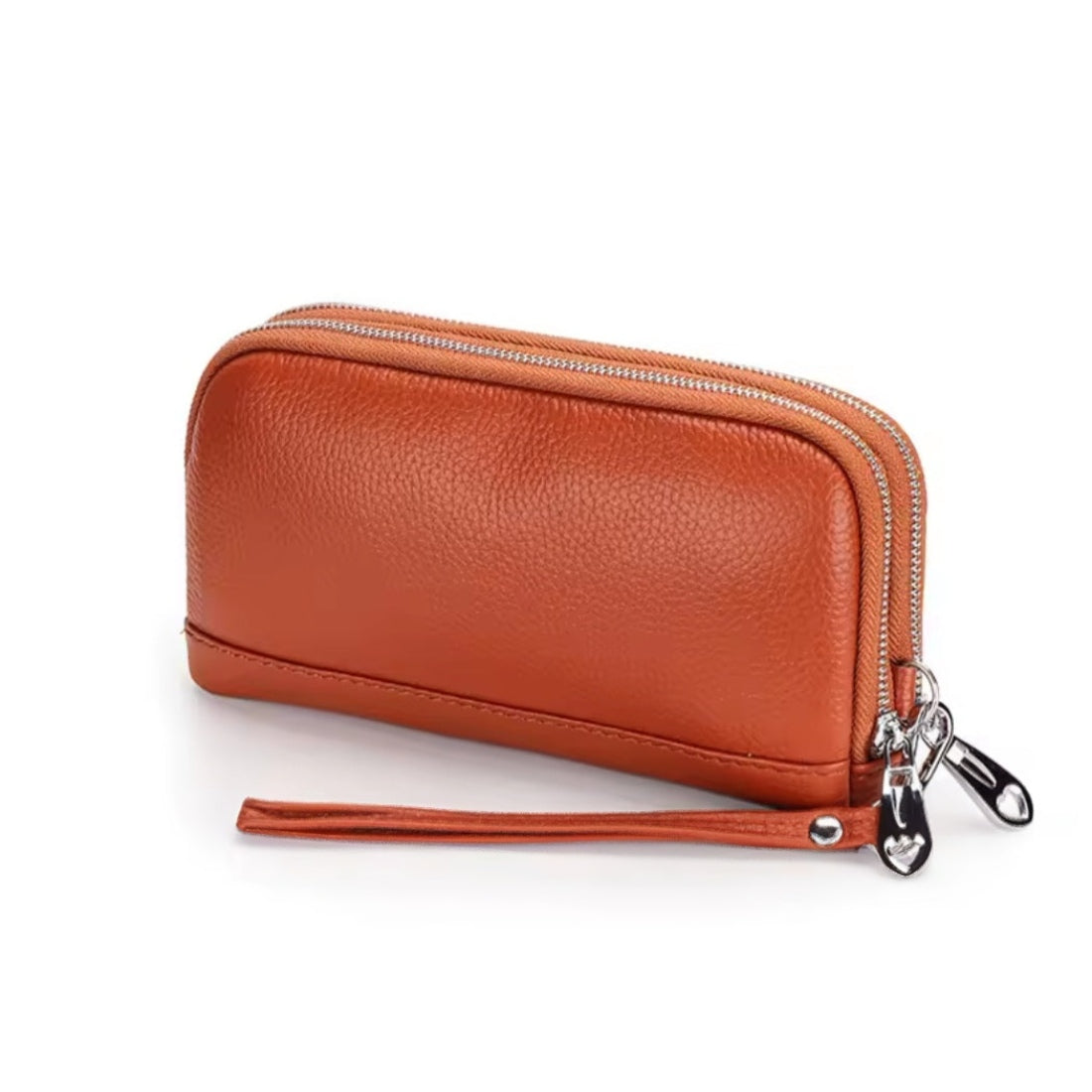 Signature Zip Companion wristlet wallet in black luxury genuine leather with premium zip around closure and detachable wrist strap showcasing compact durable multi functional design and elegant everyday styling