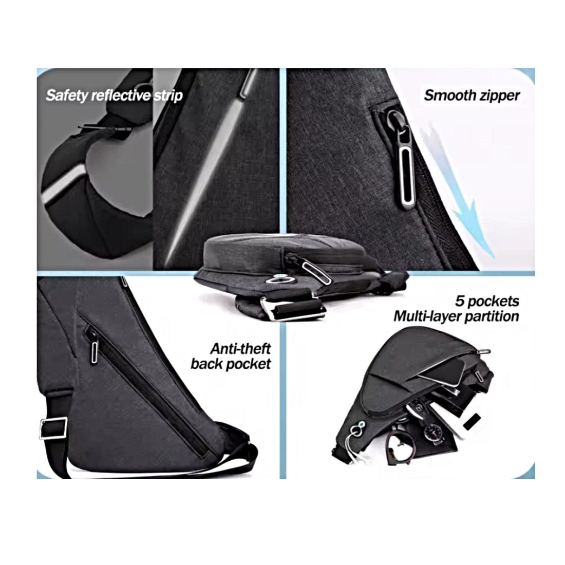 Urban Stealth Sling Black ergonomic breathable sling bag with secure multi pocket design
