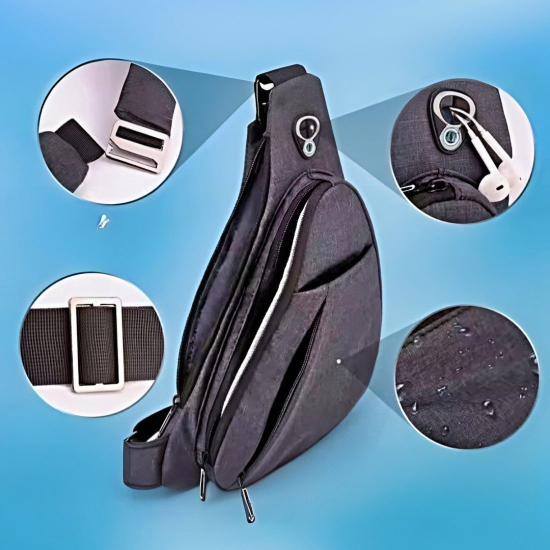 Urban Stealth Sling Black durable lightweight crossbody sling for city life and travel detail of features