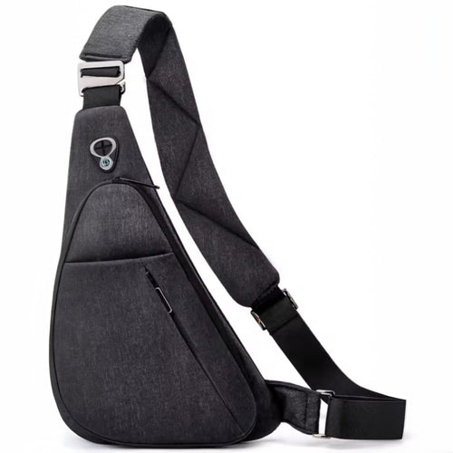 Urban Stealth Sling black water repellent Oxford sling bag with reflective strip anti theft back pocket breathable padded panel adjustable strap mens crossbody