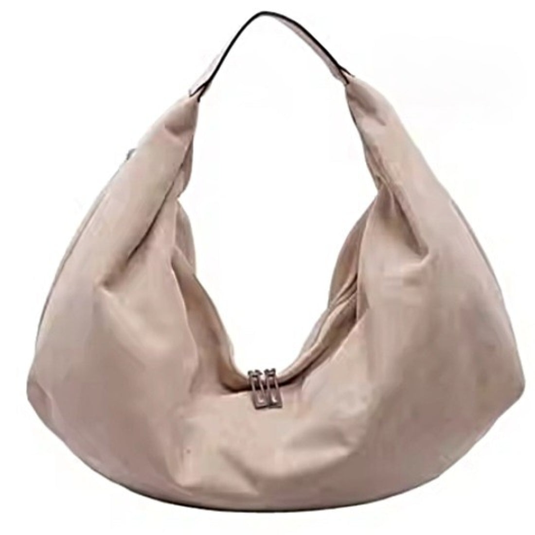 Timeless Suede Hobo in beige vegan suede with elegant slouchy crescent silhouette single shoulder strap and central clasp showcasing luxury velvety texture soft structure and practical everyday upscale carry