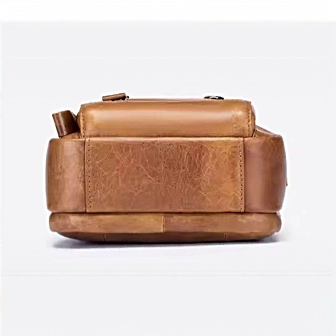 Timeless Axis Crossbody durable genuine leather bag bottom view showcasing reinforced structured base for premium support and long lasting durability