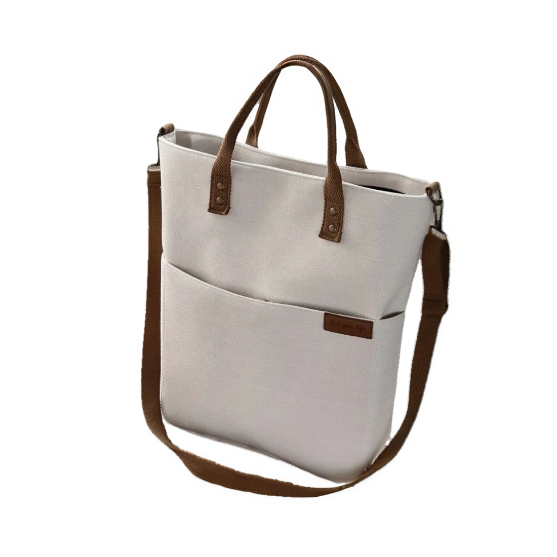 Timeless Canvas Carry in beige upscale premium durable canvas tote with genuine leather handles roomy main compartment and crossbody strap