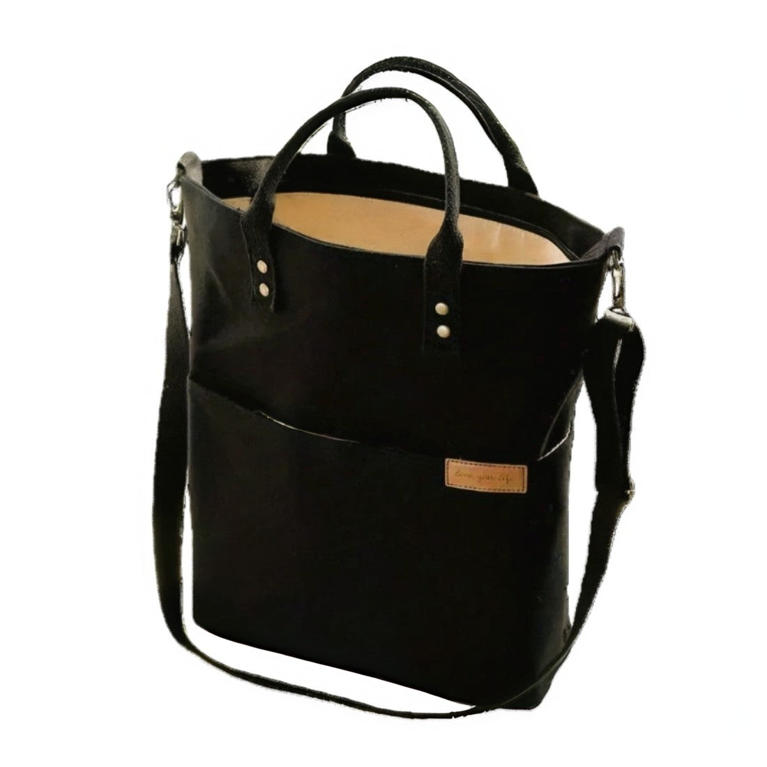 Timeless Canvas Carry in blue durable upscale premium canvas tote with genuine leather handles spacious multi pocket design and crossbody strap