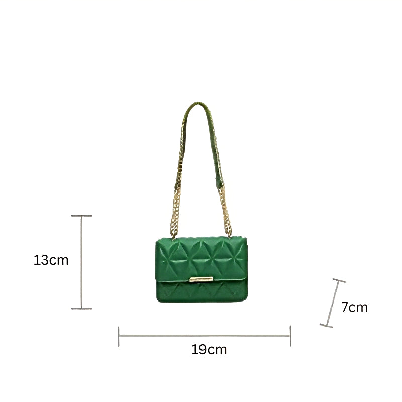 Timeless Chain Crossbody women's green quilted crossbody bag with gold chain strap, 19x13x7 cm