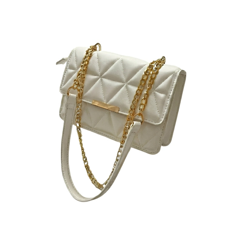 Timeless Chain Crossbody white women's quilted vegan leather crossbody bag with gold chain strap