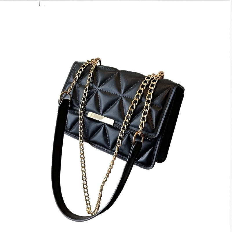 Timeless Chain Crossbody women's black quilted crossbody bag with gold chain strap and flap closure
