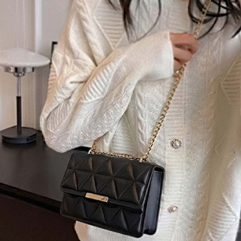 Timeless Chain Crossbody women’s black quilted leather bag with gold chain strap