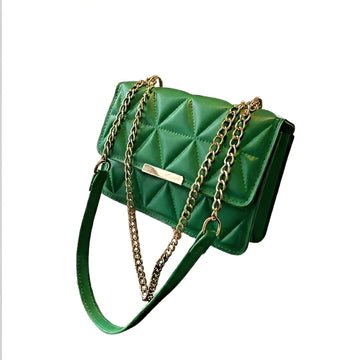 Timeless Chain Crossbody women’s quilted green vegan leather bag with gold chain strap