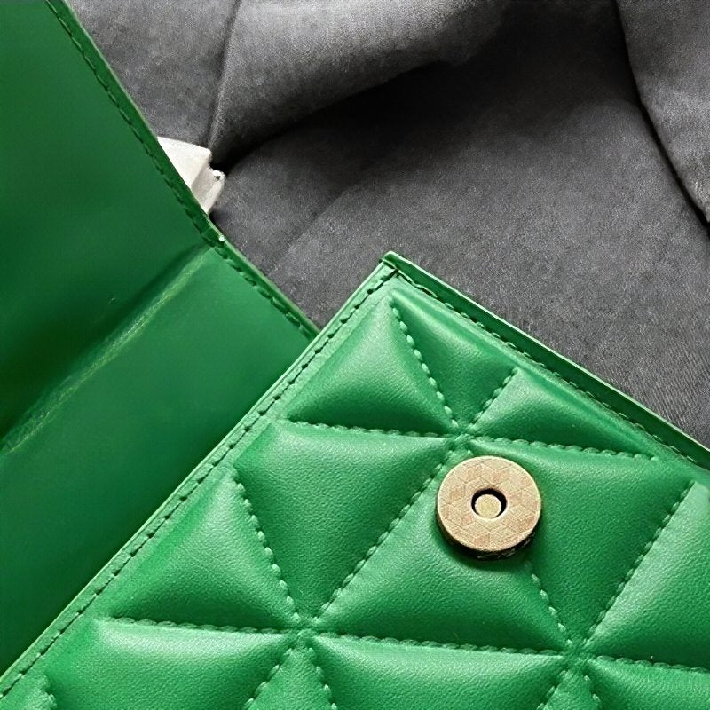 Timeless Chain Crossbody women’s green quilted vegan leather crossbody bag with gold clasp