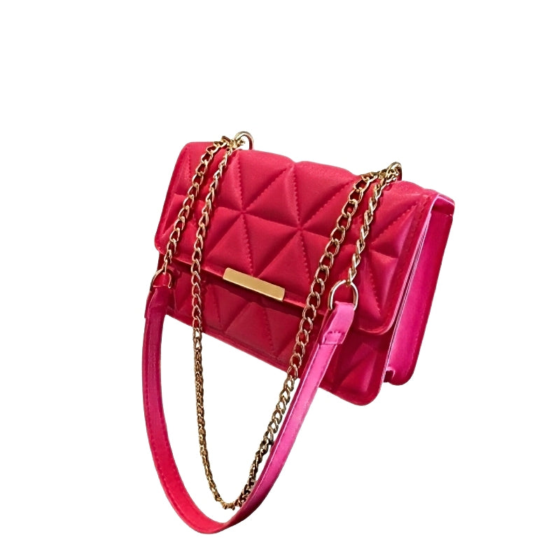Timeless Chain Crossbody women’s pink quilted vegan leather bag with gold chain strap