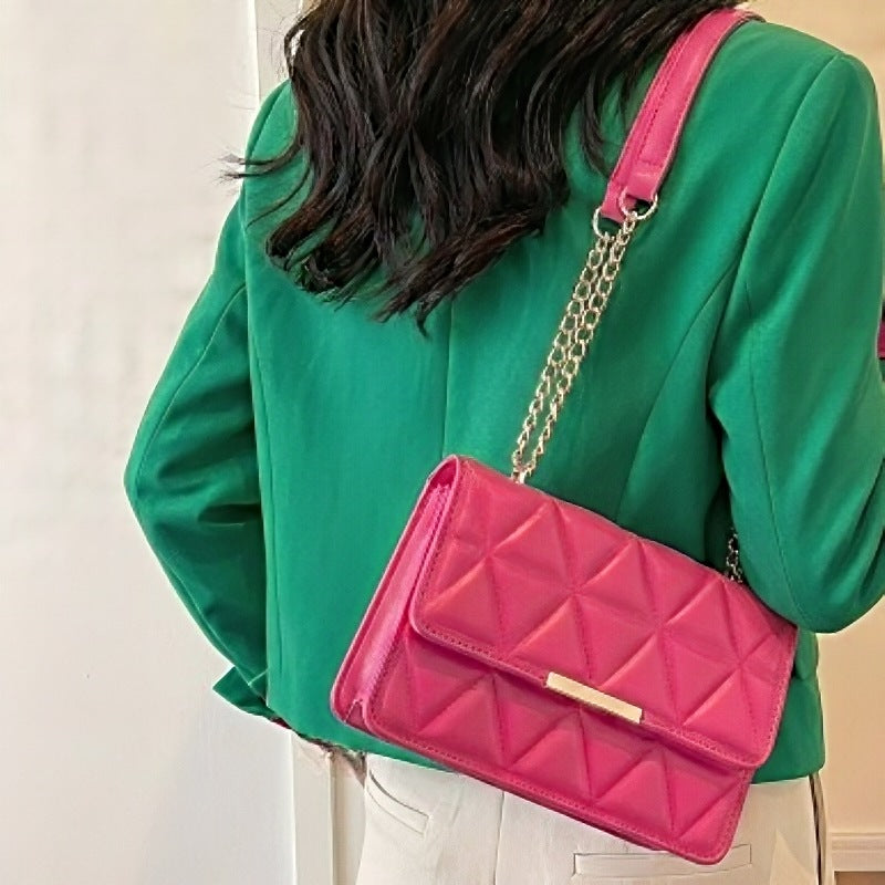 Timeless Chain Crossbody women's pink quilted vegan leather crossbody shoulder bag with chain strap