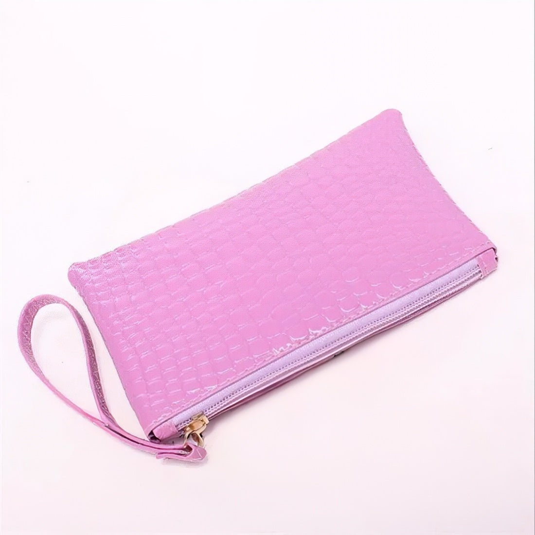 pink vegan leather bags croc wristlet that complements a leather tote bag