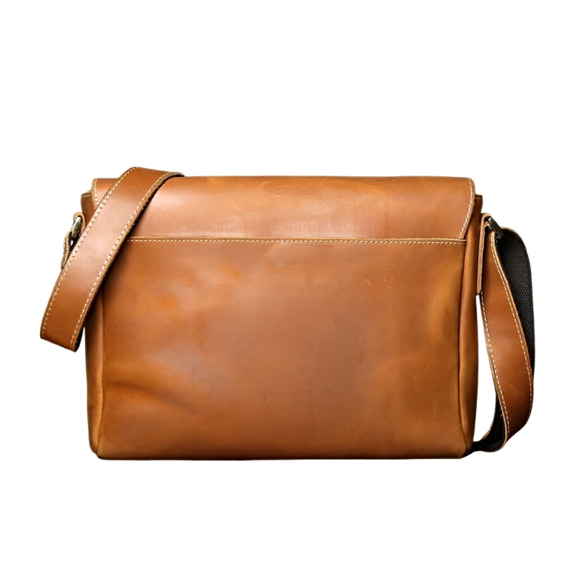 Timeless Ledger Messenger tan mens leather crossbody bag with adjustable strap