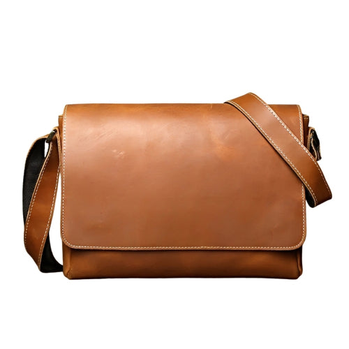 Timeless Ledger Messenger tan mens leather crossbody bag with adjustable strap