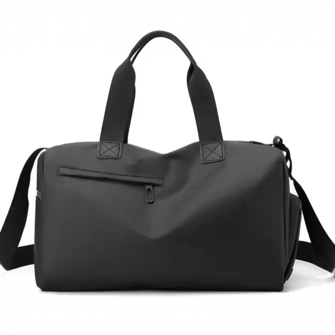 Timeless Trek Duffel bag black waterproof oxford fabric with black handles and adjustable shoulder strap sleek durable gym and travel bag