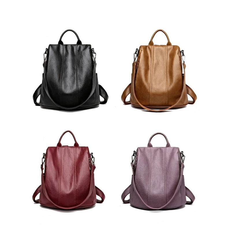 Urban Ease Backpack women's vegan leather backpacks in black, brown, burgundy, mauve with top handles, adjustable straps with silver hardware