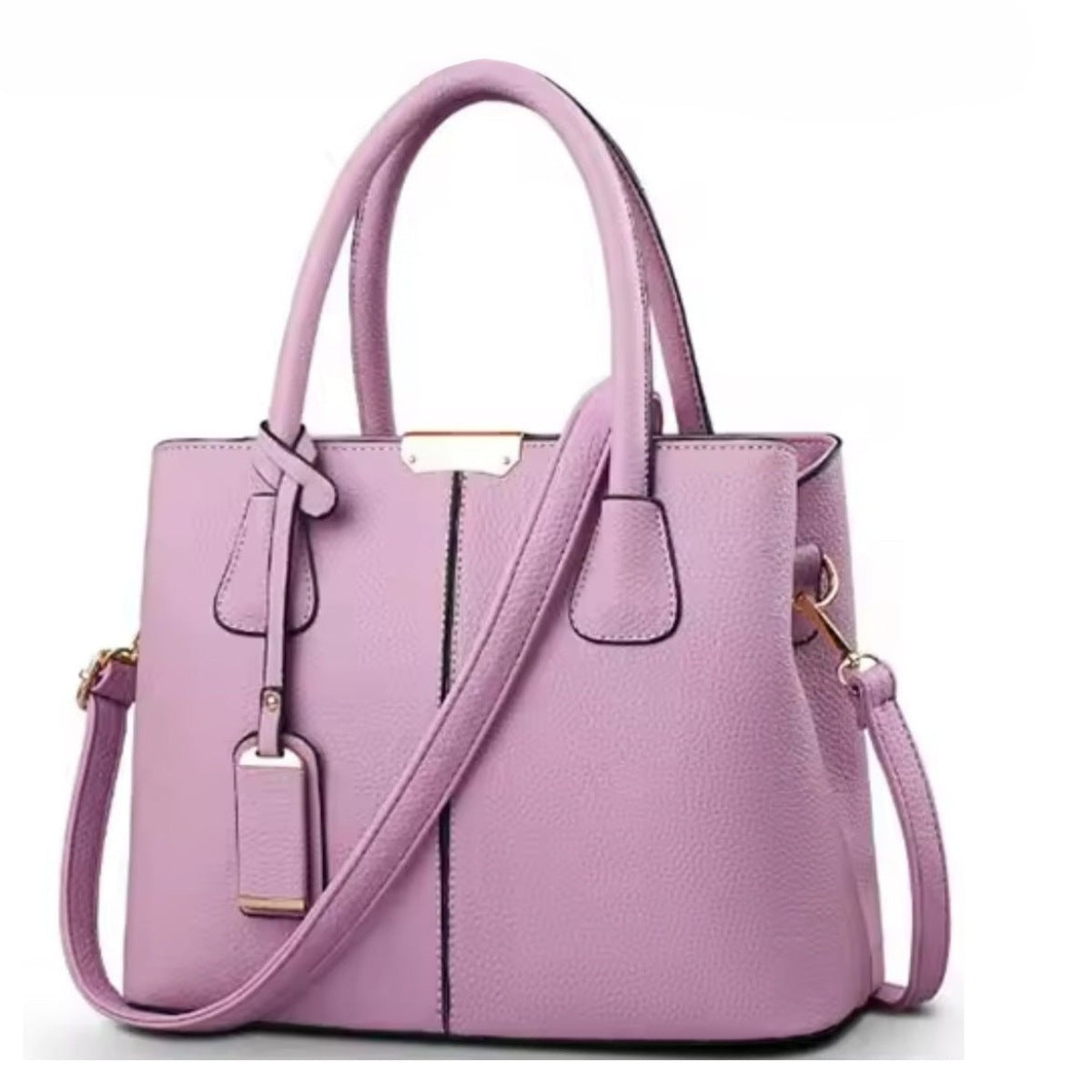 Urban Elegance Satchel in purple vegan luxury leather with structured silhouette dual top handles adjustable detachable shoulder strap and gold tone hardware showcasing modern polished design durable premium construction and versatile elegant styling for everyday sophisticated carry