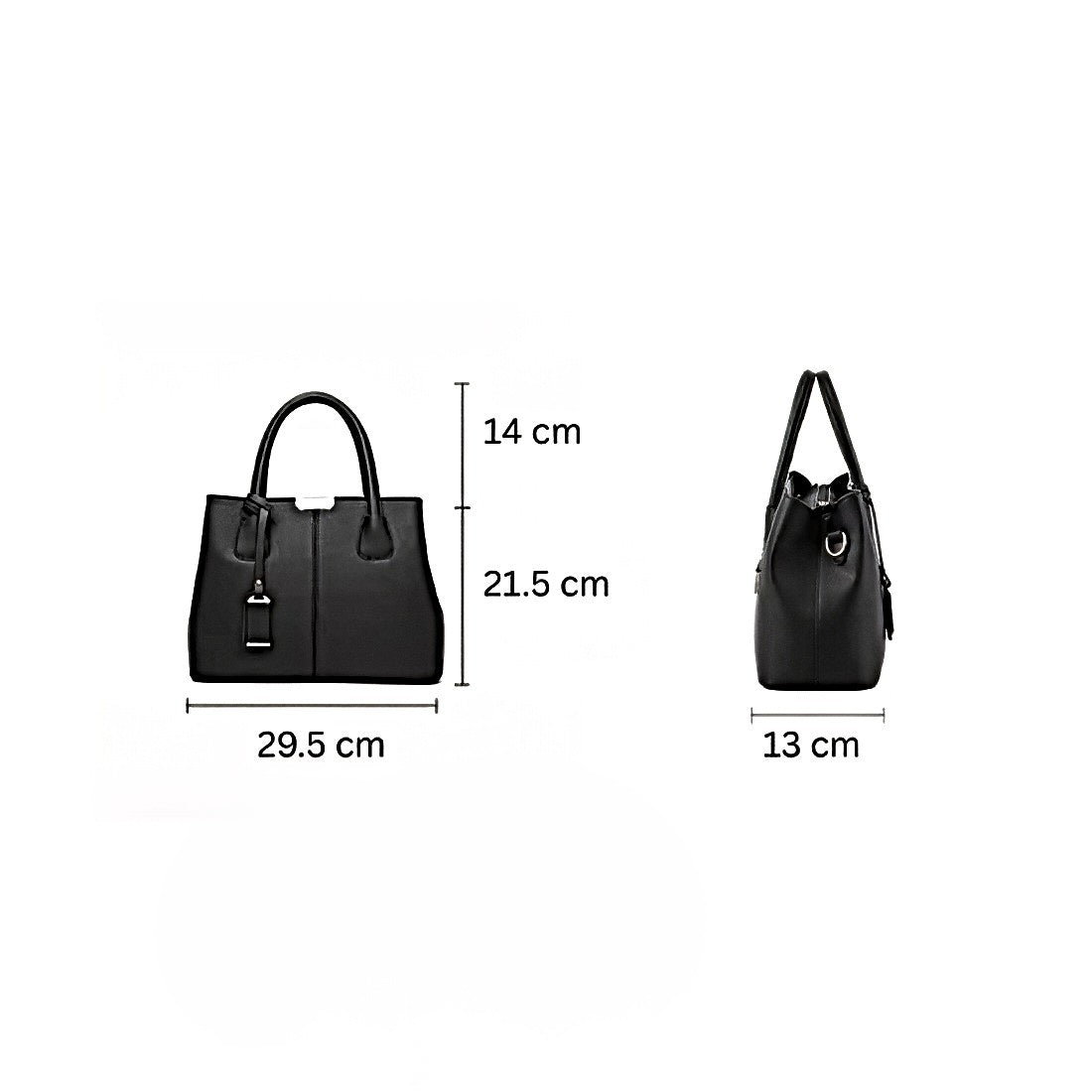 Urban Elegance Satchel women’s black vegan leather satchel bag with double handles and size measurements shown