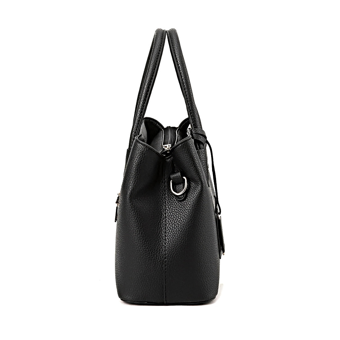 Urban Elegance Satchel women’s handbag black pebbled vegan leather with top handles side view